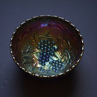 Antique Imperial Grape Purple Carnival Glass Bowl With Blue Iridescence
