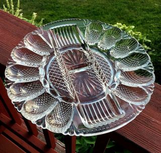 L E Smith Glass Deviled Egg Relish Tray,  Oyster Divided Glass Serving Plate Euc