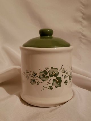 Corelle Callaway Ivy Coffee Canister Lid Jay Imports White/green 6 1/2” Euc
