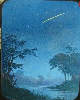 Antique Glass Magic Lantern Slide Astronomy " A Shooting Star " Colored C5