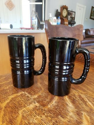 Tiara Indiana Black Glass Vintage Beer Mug 2 Set Glasses