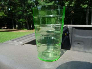 Vintage Hocking Block Optic Green Depression Uranium Glass Juice Glass