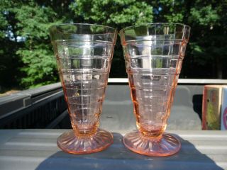 Vintage Anchor Hocking Glass Co.  Pink Block Optic Parfait Glasses,  Set Of 2