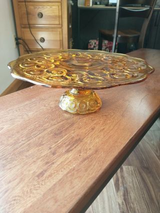 Le Smith Vintage Moon And Stars Amber Gold Cake Plate Pedestal Stand 10 3/4 “