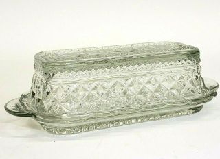 Vintage Anchor Hocking Clear Glass Covered Butter Dish 6.  5 X 2 X 3