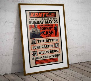 Johnny Cash KRNT Theater 1966 Concert Poster Framed or 3 Print Options EXCL. 3