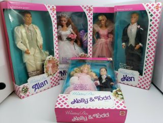 Vintage 1990 Wedding Party Midge Alan Barbie Ken Complete Set Of 6 Dolls Nrfb