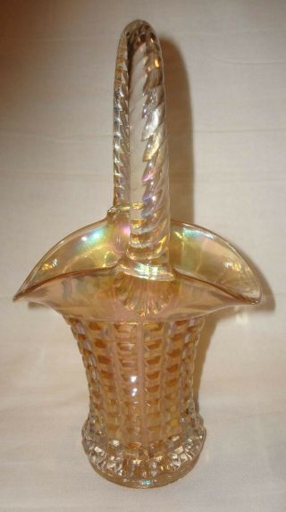 Imperial Marigold Carnival Iridescent Glass Monticello Waffle Block 9 ½” Basket