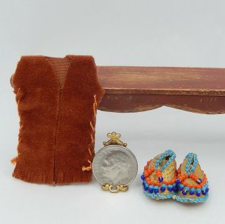 Vintage Southwest Buckskin Vest & Moccasins Artisan Dollhouse Miniature 1:12