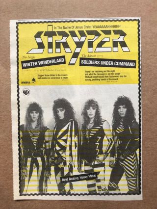 Stryper Soldiers Under Command Memorabilia Music Press Advert From 1985