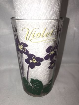 Vintage Violet Flower Peanut Butter Glass 5 " Tumbler Purple Green Yellow