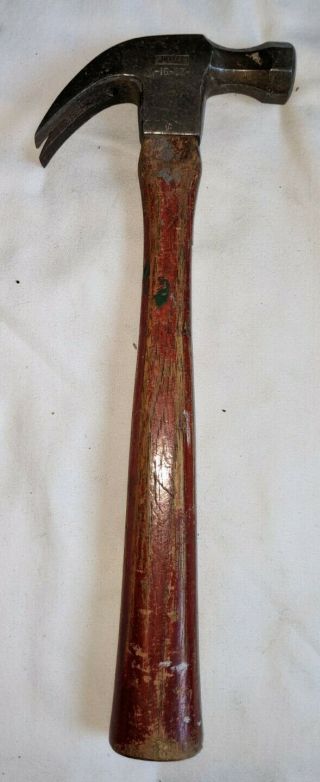 Antique Vintage Plumb Claw / Nail Puller Hammer 16 Oz.  Head Wood Handle