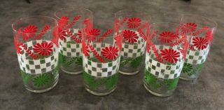 Classic Set Of 6 Vintage Christmas Floral Juice Glass Red White Green