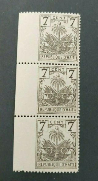 Classic Error Imperf Strip Of 3 Haiti 7 Cent Vf/fine Mnh B45.  2 $0.  99