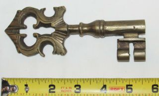 Large 5 3/4” Antique Brass Barrel Key Very Ornate Castle Church Vault Strong