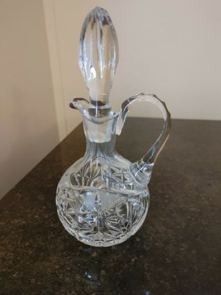 Vintage Cut Glass Cruet 7 " Tall Including Top