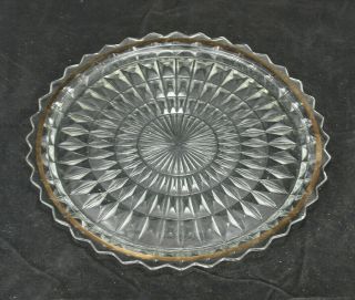Vintage Pressed Glass Round Gold Encrusted Plate Serving Platter Dish Clear