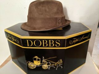 Vintage Dobbs Hat Fedora Suede And Leather 7 1/8 Size With Box
