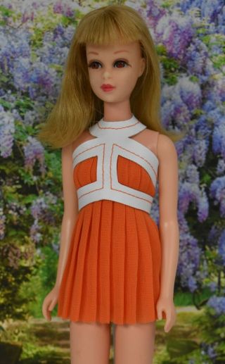 Custom Hm Ooak Orange/lt Blu For Vntg No Bangs Francie Dress/swimsuit (reserved)