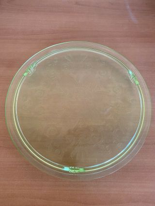 Vintage Green Depression Glass Footed 12 " Cake Plate