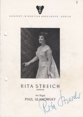 Autographed Opera/recital/concert Programme 1959 Rita Streich Berlin