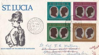 Auct143) St.  Lucia 1969 Napoleon Bicentenary Registered Fdc To Australia