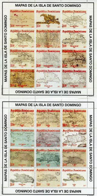Dominican Republic 2017 Mnh Maps Of Santo Domingo Island 2x 16v M/s Stamps