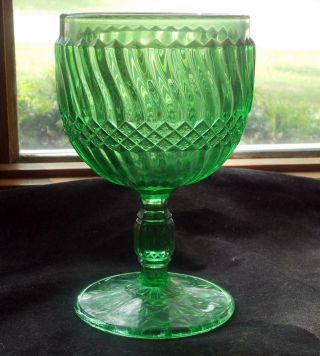 Eapg Windsor Glass Co.  Crescent Omn Win Aka Jersey Swirl Green Goblet Ca 1886
