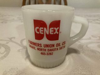Cenex Farmers Union Oil Co Drake North Dakota Anchor Hocking Milk Glass Mug Cup
