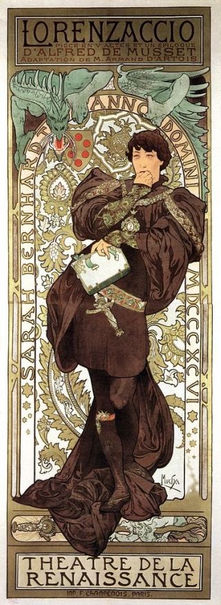 Lorenzaccio Art Nouveau Print Alphonse Mucha Poster Theatre De La Renaissance