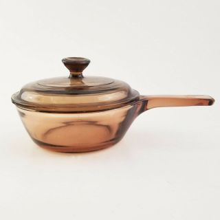 Pyrex Visions Corning Ware Amber 0.  5l Sauce Pan Pot With Lid P81c B