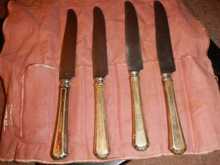 4 Dinner Knives,  Tudor Plate 1924 Queen Bess,  Hollow Handle,  Engraved D