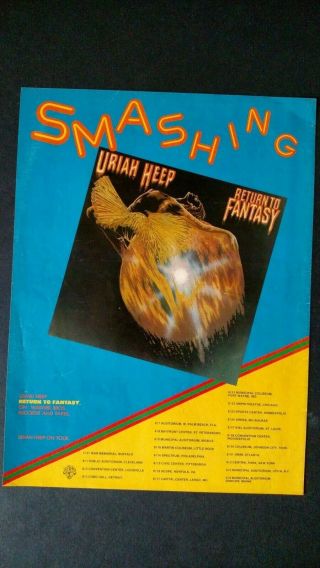 Uriah Heep.  Return To Fantasy Tour Dates 1975 Poster Promo Ad