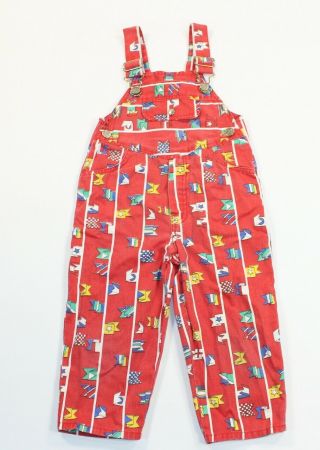 Vtg 80s 90s Winnie The Pooh Sears Boys 3t Red Flags Pinstripe Overalls