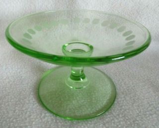 Vintage Green Depression Glass Footed Candy Dish Compote - Dot Pattern