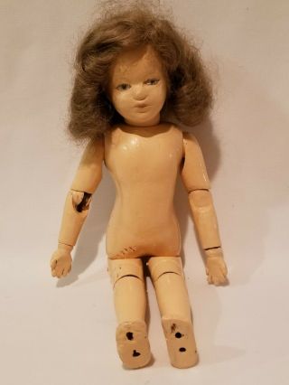 14.  5” Antique Schoenhut Wood Doll Molded Hair Please 2