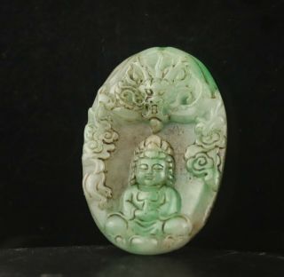 Old China Natural Green Jade Hand - Carved Statue Of Dragon And Buddha Pendant