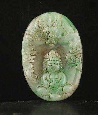 Old China natural green jade hand - carved statue of dragon and buddha pendant 3