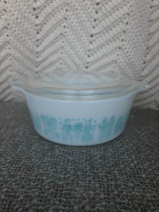 Pyrex Amish Butterprint White And Turquoise Blue Casserole Dish With Lid
