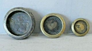 Antique Brass Stacking Weights - Smallest 8 Drams - 2 With Lion Stamps