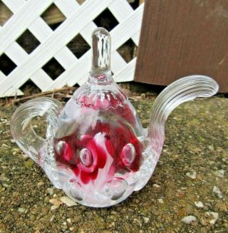 Vintage Joe St.  Clair ? Crystal Glass Teapot Ring Holder Paperweight