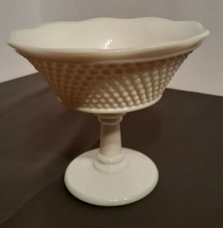 Hobnail Milk Glass - Scalloped Pedestal Candy Dish