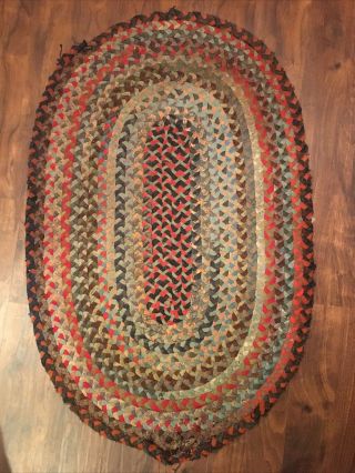 Antique Textile Oval Braided Area Rag Rug Lancaster Cty Pa 28.  5x44 " Dark Colors