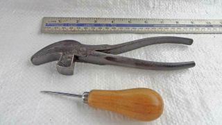 Antique Leatherworking Cobblers Pliers No:3 Size By George Barnsley & Awl