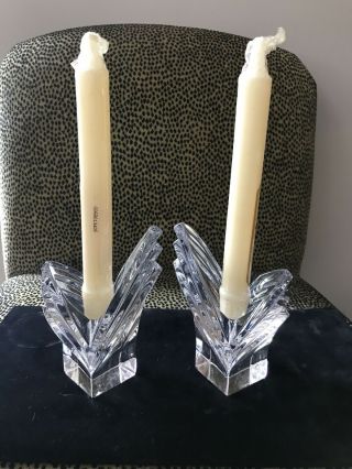 Pair Mikasa Art Deco Tulip Crystal Candle Holders 5 1/4 Inch Tall