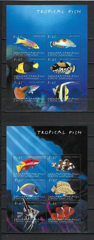 Grenada Grenadines 2000 Sc 2167 - 8 Tropical Fish Mnh Miniature Sheet Set $16.  00