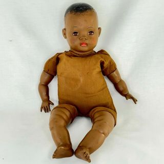 Ideal Doll C - 17 African American Baby Doll 17 " Cloth Vinyl Body Brown Sleep Eyes