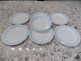 Vintage Corelle Morning Blue Salad Plates Set 7 Dessert Blue Flower 8 1/2”