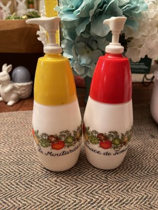 Corning Ware Le Moutardier Sauce De Tomate Ketchup Mustard Dispensers Vintage