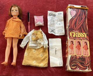 Vintage 1969 Ideal Crissy Doll Growing Hair With Brush Paperwork Shoes